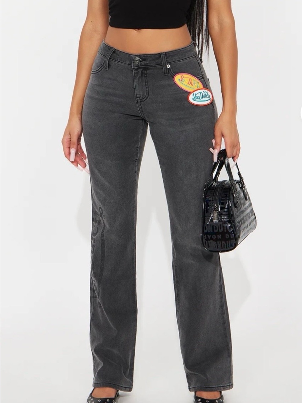 Von Dutch Originals Women's Grey Low Rise Bootcut Jeans